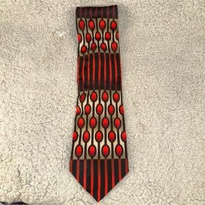 Bachrach Necktie Mens 58" Red 100% Silk Geometric Oval Stripe Pattern